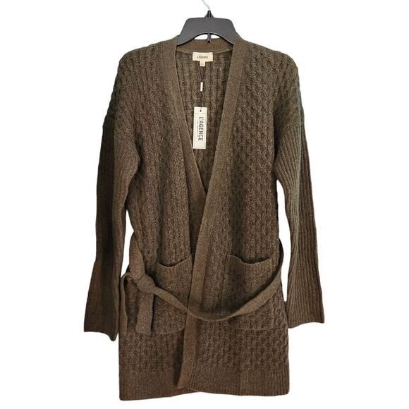L’Agence NWT Juna Cable Cardigan Olive Green Wool Blend Women's size Medium - Picture 3 of 7